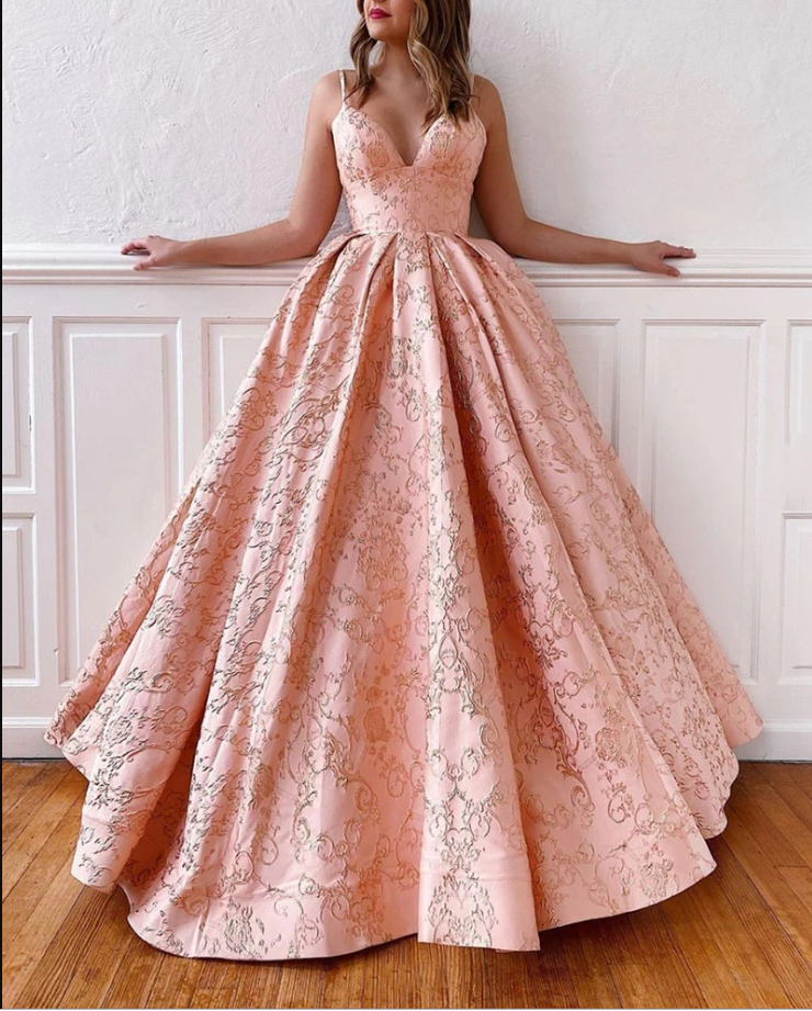 Pink a line long prom gown formal dress A50