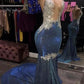 SPARKLE SEQUIN BACKLESS DEEP V-NECK LONG PROM PARTY GOWNS WITH TRAIN AS02