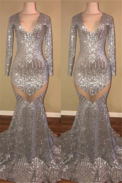 LONG SLEEVES SEQUINS PROM PARTY GOWNS PROM DRESS SA76
