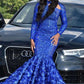 LONG SLEEVES PROM PARTY GOWNS 3D FLORAL PRINT MERMAID EVENING DRESS PROM DRESS SA93