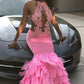 PINK HALTER MERMAID FEATHER PARTY GOWNS PROM DRESS SA73