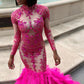 LONG SLEEVES CRYSTALS MERMAID EVENING GOWNS APPLIQUES PROM DRESS SA95