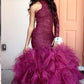 HIGH-NECK ONE-SLEEVE SHEATH LACE PUFFY TULLE PROM DRESS SA130