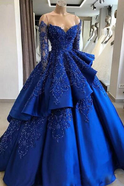 GORGEOUS ROYAL BLUE LACE RUFFLED PROM DRESS SWEET 16 DRESSES SA135 – shinydress