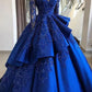 GORGEOUS ROYAL BLUE LACE RUFFLED PROM DRESS SWEET 16 DRESSES SA135
