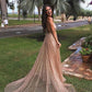GORGEOUS SEQUINS A-LINE LONG PROM GOWNS NEW ARRIVAL SPAGHETTI STRAPS V-NECK EVENING DRESS SA100