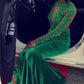 GORGEOUS GREEN LONG-SLEEVE LACE APPLIQUES SPLIT MERMAID PROM PARTY GOWNS SA122