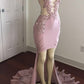 MODEST HIGH NECK LACE APPLIQUES PROM PARTY GOWNS PROM DRESS SA87