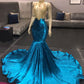 HIGH NECK ILLUSION NECKLINE SLEEVELESS LONG TRAIN APPLIQUES MERMAID PROM DRESS SA117