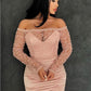 GORGEOUS MERMAID OFF-THE-SHOULDER PROM GOWNS LONG SLEEVES LACE EVENING DRESSES SA111