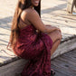 GLITTER SEQUINS SPAGHETTI PARTY DRESS SPLIT-FRONT PROM DRESS SA102
