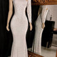 ONE-SHOULDER LONG SLEEVES SILVER SEQUINS MERMAID PROM GOWNS SA77