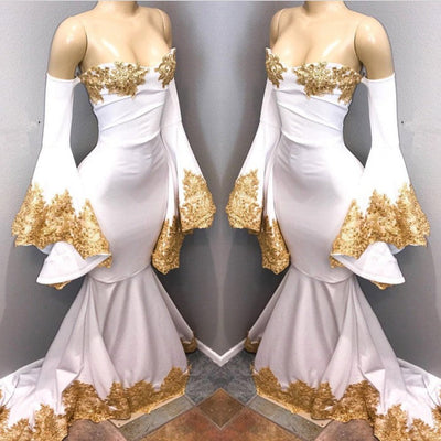 LONG SLEEVES PARTY GOWNS WITH GOLD APPLIQUES PROM DRESS SA82