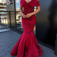 GORGEOUS OFF-THE-SHOULDER BURGUNDY JEWEL MERMAID PROM DRESS SA127