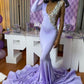 ONE SHOULDER SLIM MERMAID PROM PARTY GOWNSDEEP V-NECK APPLIQUES EVENING DRESS SA94