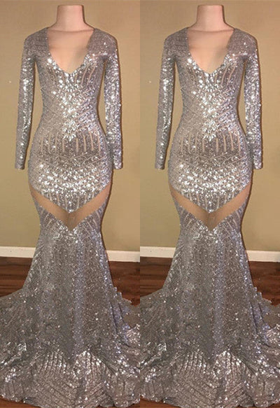 LONG SLEEVES SEQUINS PROM PARTY GOWNS PROM DRESS SA76