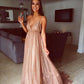 GORGEOUS SEQUINS A-LINE LONG PROM GOWNS NEW ARRIVAL SPAGHETTI STRAPS V-NECK EVENING DRESS SA100
