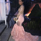 GORGEOUS LONG-SLEEVE MERMAID LACE-APPLIQUES PROM DRESS SA110