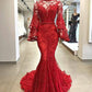 HIGH NECK LONG SLEEVESS MERMAID BEADING APPLIQUE CHAPEL TRAIN PROM DRESS SA101