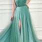GORGEOUS ONE SHOULDER GREEN TULLE PROM PARTY GOWNS PROM DRESS SA134