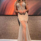 LUXURIOUS BEADED DEEP V-NECK MERMAID TULLE CHAMPANGE EVENING GOWNS PROM DRESS SA79