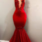 TRENDY MERMAID RED LACE HIGH NECK PROM PARTY GOWNS| RED PROM PARTY GOWNS AS06