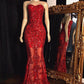 SWEETHEART STRAPLESS SEQUINS PATTERN LONG MERMAID PROM GOWNS AS07