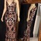 TRENDY SEQUINS APPLIQUES V-NECK SPAGHETTI LONG MERMAID PROM GOWNS AS09