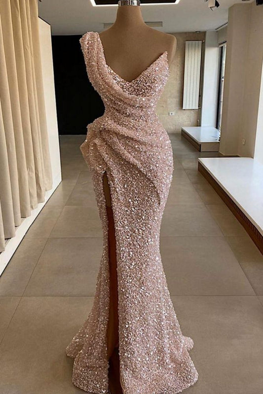 SPARKLE ONE SHOULDER SLEEVELESS SEQUINED MERMAID PROM PARTY GOWNS AS10