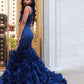 V-NECK PROM PARTY GOWNS| RUFFLES MERMAID EVENING DRESS SAS15