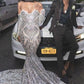 TRENDY LONG SLEEVES SWEETHEART SILVER SEQUINED LUXURIOUS PROM PARTY GOWNS SAS20