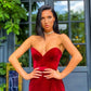 VELVET SWEETHEART FRONT SPLIT EVENING DRESS SLEEVELESS PROM PARTY GOWNS SAS27