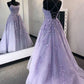 SPAGHETTI STRAPS SWEETHEART EVENING DRESS TULLE FLORAL APPLIQUES BACKLESS PROM DRESS SAS42