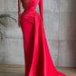 STUNNING RED LONG SLEEVE MERMAID EVENING DRESS LACE APPLIQUES PROM GOWN RUFFLES SAS46