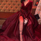 SATIN V-NECK A-LINE EVENING MAXI DRESS LONG SLEEVES FRONT SPLIT PROM DRESS SAS47
