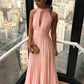 SIMPLE HIGH NECK CHIFFON KEYHOLE SLEEVELESS CANDY PINK PROM DRESS SAS50