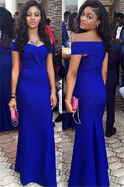 ROYAL BLUE WEDDING GUEST DRESS SHEATH OFF SHOULDER NEW ARRIVAL PROM DR