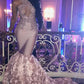PINK LACE PROM DRESS MERMAID EVENING GOWNS WITH BOTTOM FLOWERS SAS54