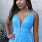 SKY BLUE SPAGHETTI-STRAPS A-LINE TULLE SLEEVELESS PROM DRESS SAS55