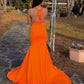 SEE THROUGH SLEEVELESS FRONT SLIT BRUSH TRAIN APPLIQUES MERMAID PROM DRESS SAS58