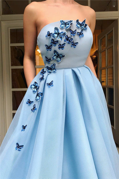 CHIC RUFFLES LONG PROM PARTY GOWNS WITH BUTTERFLYP ROM DRESS SAS59