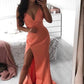SIMPLE SPAGHETTI STRAP WATERMELON CHIC HIGH SPLIT ROM DRESS SAS62