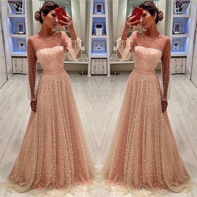 SEE THROUGH TULLE BUBBLE SLEEVES PARTY GOWNS ROM DRESS SAS63