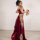 GOLD APPLIQUES EVENING GOWN WITH FRONT SPLIT ROM DRESS SAS64