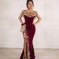 GOLD APPLIQUES EVENING GOWN WITH FRONT SPLIT ROM DRESS SAS64