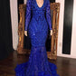 LONG SLEEVESS V-NECK BEADING PATTERNS LONG MERMAID PROM GOWNS SAS66