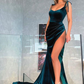 Sexy Spaghetti Strap Velvet Side Slit Mermaid Long Prom Dresses SH570