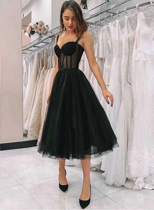 Simple Black Tulle Sweetheart Short Prom Dress, Party Dress B21