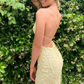 Yellow tulle lace backless long evening dress, yellow prom dress B542