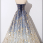 Unique A Line Strapless Blue Ombre Tulle Long Prom Dress Evening Dress B96
